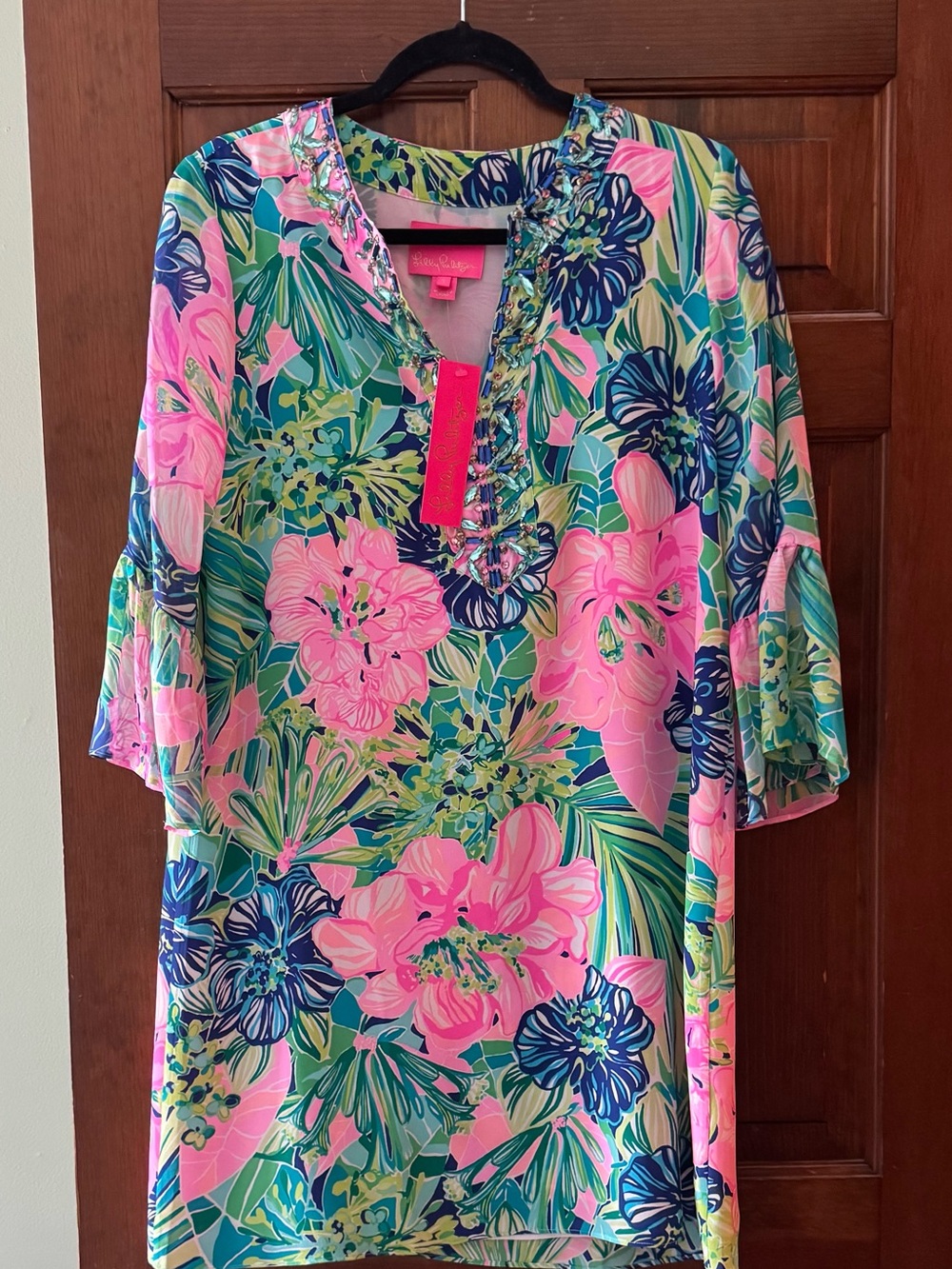Lilly Pulitzer silk dress with jeweled detail